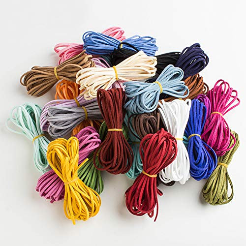 DAHI 54m Leather Cords for Jewellery Making 3 mm Faux Suede Cord Leather lace Flat Suede Cord String Thread for Necklace, Bracelet and DIY Crafts 27 colors(Colourful/54 m)