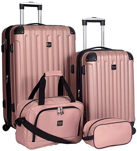 Travelers Club Midtown Hardside 4-Piece Luggage Travel Set, Rose Gold