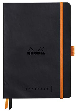 RHODIA 117571C - Carnet Souple Bullet Journal Goalbook Noir - A5 - Pointillés Dot - 240 pages - Papier Clairefontaine Blanc 90g - 2 Rubans, Fermeture Élastique - Couverture Simili Cuir