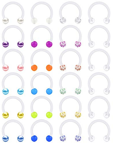 vcmart Plastik Hufeisen Nasenpiecing Nasenring Septum Edelstahl Helix Lippenpiercing 16G 6/8/10/12mm Bioflex Flexibel Kunststoff Piercing