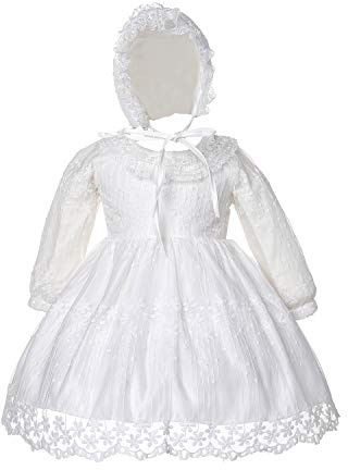 Cinda Capota y Vestido de Bautizo de Manga Larga para bebé niña Marfil 0-3 Meses