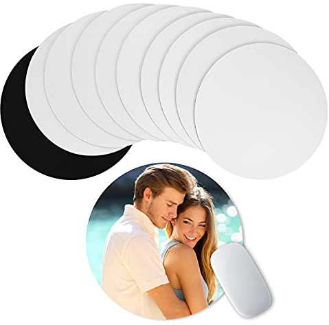 Nipichsha Sublimations-Mauspad, blanko, 10 Stück, weiß, rund, Gummi-Mauspad für DIY-Handwerk, Sublimation, Wärmeübertragung, Presse, Drucken, Vinyl-Projekte, Zubehör, Mousepad in Bulk, 20 x 20 cm