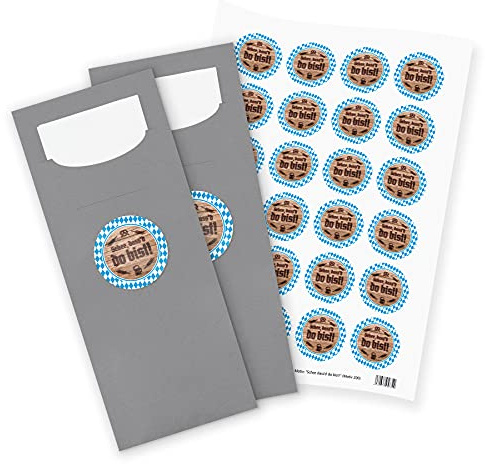 itenga 24x Bestecktaschen GRAU Schee dassd do bist blau weiß Oktoberfest Pochetten inkl. Serviette und Sticker Aufkleber Tischdeko Einweggeschirr