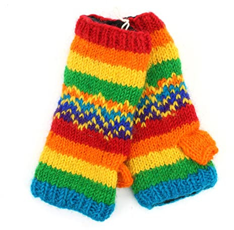 LOUDelephant Handgestrickter Armwärmer aus Wolle, Streifen Regenbogen Zig Zag, One size