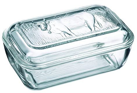 WESTCRAFT Butterdose Kuh Glücksbringer aus Borosilikatglas transparent