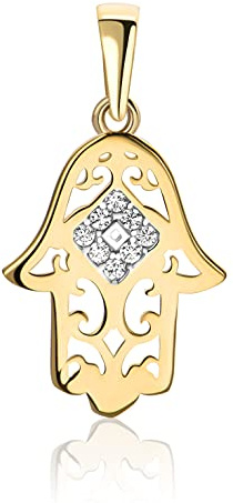 PRINS JEWELS Kleiner Hamsa Hand Der Fatima Anhänger 14 Karat 585 Gelbgold Mit Zirkonia Steinen