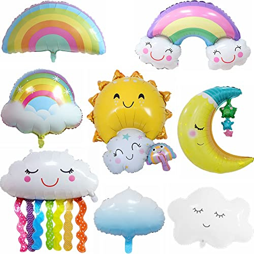 Kiwochy 8 PCS Regenbogen Wolkenförmige Lächelnde Luftballons für Mädchen Geburtstag Deko