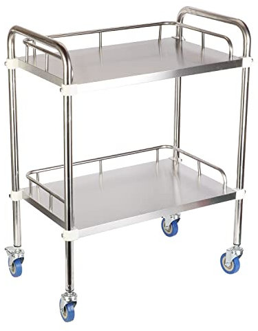 lesolar Servierwagen Edelstahl 2 Böden Multifunktional Küchenwagen Transportwagen Laborwagen teewagen mit 4 Fixierbare 360 ° Vollgummi Rollen 400 x 600 x 860 mm Speisewagen