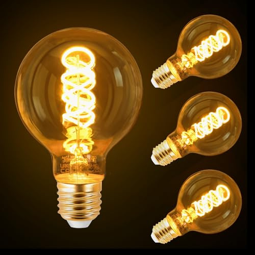 Aigostar E27 Vintage Light Bulbs, 4W Edison Screw Bulb E27 LED Bulb, Spiral Filament Light Bulbs, G80 Warm White 1800K, 40W Equivalent, Pack of 3
