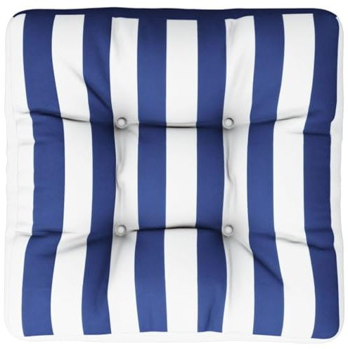 vidaXL Coussin de Palette, Galette de Chaise Rembourrée, Décoration Salle de Séjour Jardin Terrasse, Rayures Bleues et Blanches 50x50x12 cm Tissu