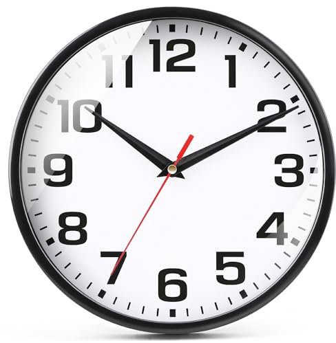 EMITDOOG Wall Clock Modern Kitchen Small Silent Analog Round Simple Quiet Quartz Black Wall Clocks Battery Operated Non Ticking for Bathroom Office Garage School