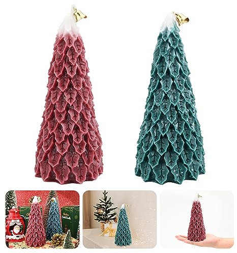 2pcs Christmas Tree Shaped Candles Xmas Tree Large Candles Scented Candles Gift Set Large Soy Wax Scented Candles for Christmas Table Centerpieces Home Decoration Gifts