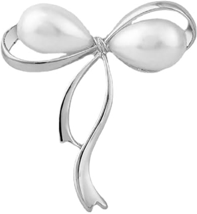 Prosy cute Bow broche PARTY DRESS perle broche ruban collier femmes et filles accessoires (Argent)