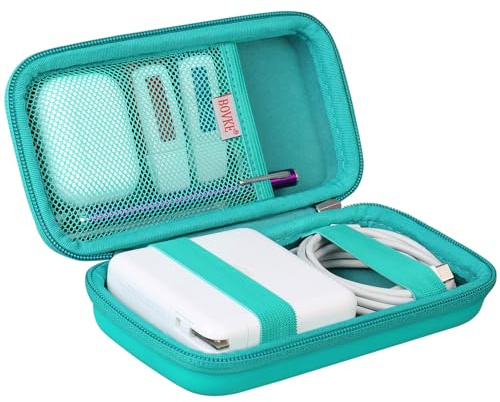 BOVKE Electronic Accessories Organizer Case for MacBook Power Adapter Charger, Apple Pencil, Power Bank, Cable Cord, Mouse, USB Flash Disk, SD Cards, Portable Cable Accessories Bag, Turquoise