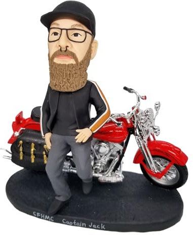 Custom Motorcycle Man Wackelkopf - Personalisierte Abenteuerliche Figur für Männer, Hergestellt aus Ihrem Foto, Biker mit Helm, Handgefertigtes Ton-Geschenk für Motorrad, Büro, Heimdekoration