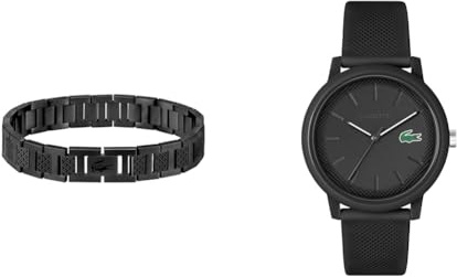 Lacoste Analog Quarzuhr für Herren mit Schwarzes Silikonarmband - 2011171 Armband mit Knebelverschluss für Herren Kollektion Metropole Verziert mit Petit piqué Muster - 2040119