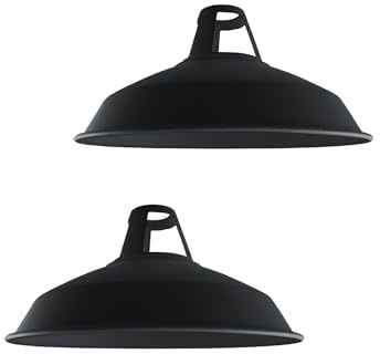 Retro Modern Metal Lamp Shades Ceiling Light Shades, Easy Fit Lampshades, for Vintage Industrial Pendant Lights Bedroom, Kitchen, Bathroom Antique Shade (Black Barn - 2 Pack)