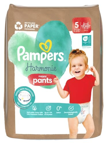 Pampers Harmonie Baby Wickelhose Größe 5 20 Stück 12-17 kg - Schutz für empfindliche Haut und pflanzliche Inhaltsstoffe