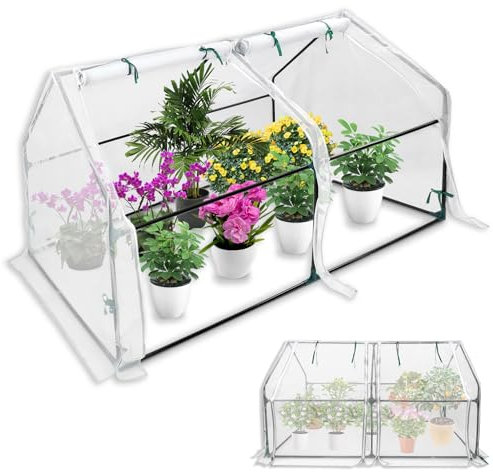 MAYTIIMO Mini Gewächshaus 180x90x90cm, Tomatengewächshaus mit 2 Rolltor Gewächshaus Balkon Hochbeet Abdeckung aus Glasfasernetz und Eisengerüst für Garten, Terrassen(Weiße Netzabdeckung)