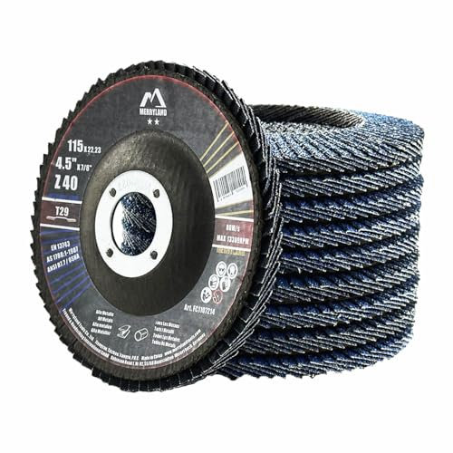 Merryland Dischi Lamellari 115 Ferro Metallo per Smerigliatrice Angolare, 115mm Grana 40 T29 Disco Lamellare 10 Pezzi, Corindone Zirconio Blu Acciaio INOX Dischi Abrasivi, Craft-Line FC1107214-10