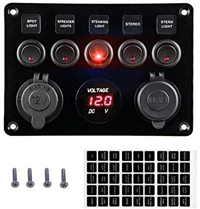 MUEOSI Panneau de Commutation for Bateau, Double Prise USB, Chargeur, voltmètre, Prise de Courant 4,2, for Voiture, Bateau, Camion, Camping-Car Tableau électrique(Rot)