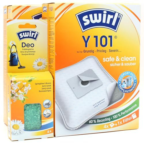 8 Vacuum Cleaner Bags + Deodorant Beads Compatible with AmazonBasics 12M; Bob Home 2567 | Compatible with Swirl Y101 - Y 101 | 8 Bags, Air Freshener, Accessories, Spare Parts
