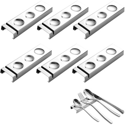 Cutlery Rests Stand for Chopsticks Spoon Knife Teaspoons Salad Fork Stainless Steel Flatware Tableware Rest Holder 6 PCS Dinner Table Settings (Silver, 14.5X4.5X1.5CM)