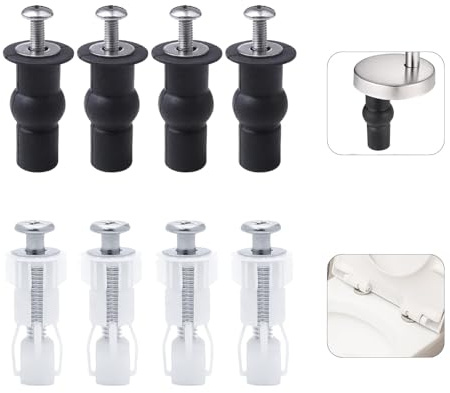 WELHAEPI 8-tlg WC Sitz Befestigung von Oben, Edelstahl, Schrauben, Nylon Expansionsschrauben, 45 mm, weiß/schwarz