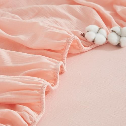 Gezu Muslin Spannbettlaken 120x200cm 100% Baumwolle Muslin Rosa | Muslin Bettlaken 100x200cm Baumwolle Weich Atmungsaktiv Kuschelige Spannbetttuch Boxspringbett Geeignet für 30cm Matratze