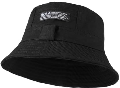 TAGVO Bob fiskarhatt dam herr sommar anti-UV-solhatt vikbar Bobs vändbar hink strandhatt, svart, One size