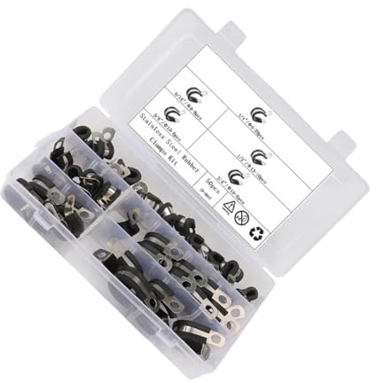 HOLIDYOYO Colliers de Serrage en Acier Inoxydable 50 Pcs R-type Coussinet en Caoutchouc pour Fixation de Tuyaux et Câbles, Utilisation Automobile et Domestique
