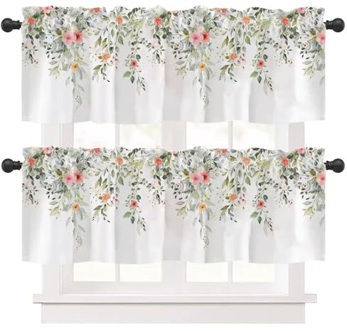 Ausing 2 Pezzi Cucina Tende Cafe Bistro Moderno Breve Tende Fiore Foglia Stampato Animali Camera Da Letto Soggiorno, Blu