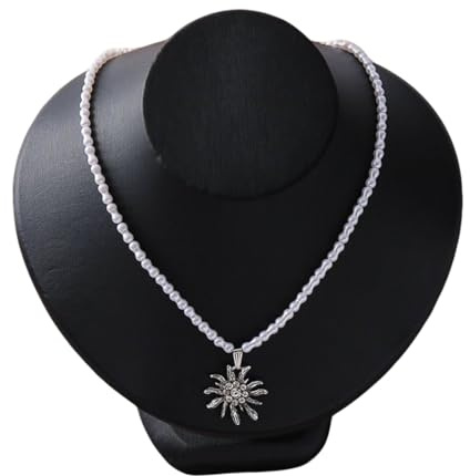 YUZNA Trachtenkette Damen Edelweiss Kette als Dirndl Schmuck für Oktoberfest Perlen Halskette Trachtenschmuck für Frauen