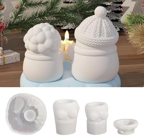 4 Stück Silikonformen Gießformen Weihnachten,Silikon Gießform Weihnachten Kerzenhalte,Silikonform Schneemann Lagerfeuer,DIY Weihnachten Schneemann Kerzen Formen,Silikon Kerzengießformen Set