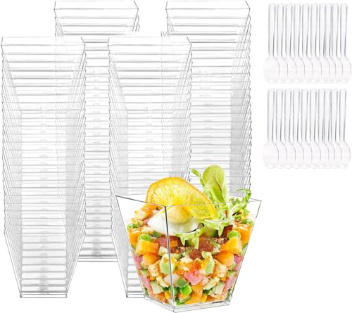 Woobroo Dessert Cups, 50 Pack 2Oz/60ml Reusable Clear Hard Mini Dessert Pots for Puddings,Mousses,Parfaits,Tiramisu