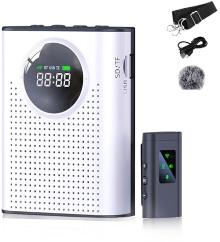 Sprachverstärker mit magnetischem Clip, kabelloses Lavalier-Mikrofon, tragbarer persönlicher Lautsprecher mit 2,4 G kabellosem Mikrofon, unterstützt Bluetooth, TF/SD-Karte für Lehrer, Reiseführer