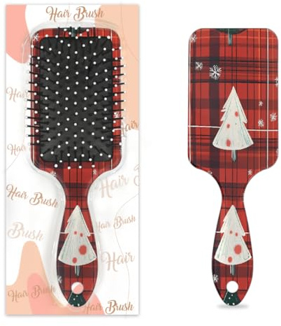 Mexpekil Spazzola districante per capelli a forma di albero di Natale, colore rosso e nero, spazzola per capelli asciutti e bagnati, massaggi, pettine per capelli per donne e uomini