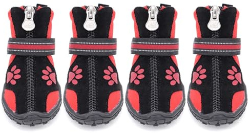 SJHFKDK Hundeschuhe Pfotenschutz Outdoor 4 stücke Haustier Hund Schuhe Warme Winter Hunde Reflektierende Regen Schnee Stiefel Nicht-Slip Schuh for kleine Große(Red,5)