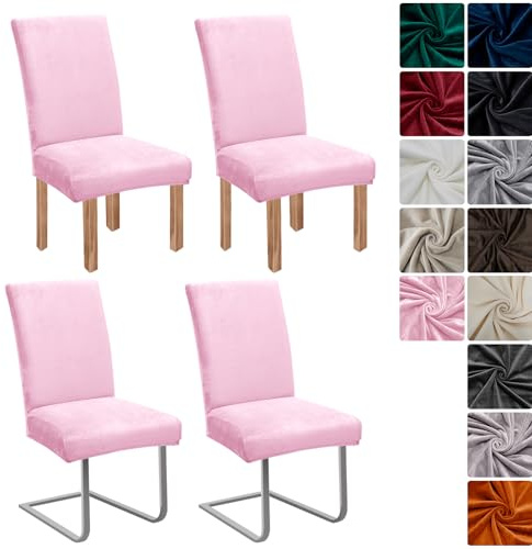 Stuhlhussen Samt 4er Set, Hussen Für Stühle, Stretch Stuhlbezug, Rosa | Universell Stuhlhussen Schwingstühle, Waschbarer Stühle Schutz Für Esszimmer Küche Restaurant Hotel Bankett Hochzeit Party
