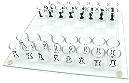 Gcroet Glass Chess Set with 32PCS Acrylic Cups Chess and Wine Cup Game Shot Drinking Glass Set for Adult ..