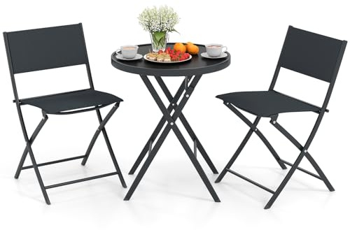 GIANTEX Set da Bistrot Pieghevole 3 Pezzi, 1 Tavolo e 2 Sedie Salvaspazio, Mobili da Esterno in Resistente Materiale, Ideale per Balcone, Terrazza e Giardino