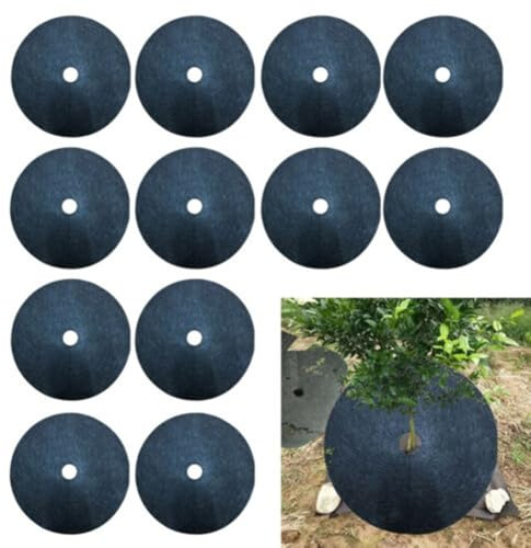 Lot de 12 tapis d'ombrage pour protéger les arbres en utilisant du tissu non tissé avec disque de protection pour éviter les dommages causés par l'équipement (02)