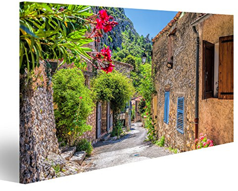 islandburner Bild Bilder auf Leinwand Dorf Moustiers Sainte Marie mit Straße in Provence, Frankreich Wandbild, Poster, Leinwandbild KWT