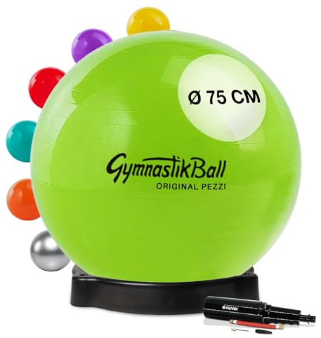 PEZZI Gymnastikball Standard mit Ballschale und Pumpe | Sitzball aus robustem PVC, belastbar bis 400 kg, für Therapie, Sport und Büro