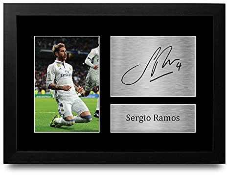 HWC Trading Sergio Ramos A4 Enmarcado Regalo De Visualización De Fotos De Impresión De Imagen Impresa Autógrafo Firmado Por Real Madrid Los Aficionados Al Fútbol