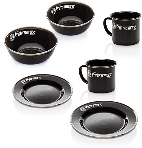 GRILL-EXPERTE Petromax Emaille Geschirrset schwarz - 2 x Teller, 2 x Tasse, 2 x Schale