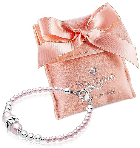 Baby Crystals Braccialetto in argento Sterling con charm per bambina impreziosito da perle Swarovski e scatola in argento piccola (3-18 mesi)
