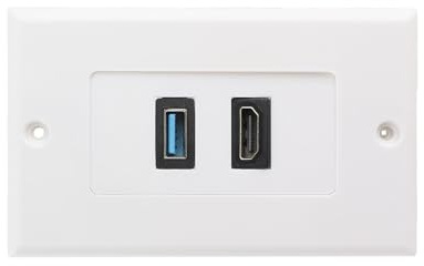 Wall Outlet, HDMI Wall Plate, USB Wall Plate, 1 Port HDMI Female + 1 Port USB3.0Female Integrated Faceplate, ABS Main Panel Socket Wall Outlet Plate Socket
