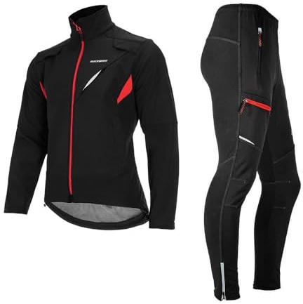 ROCKBROS Winter Fahrradbekleidung Herren Fahrrad Jacke + Hose Set Radjacke Wasserfest Windjacke Lange Radhose Freizeithose M-4XL