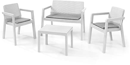 Keter Emily Lounge Set, Mobili Da Giardino Superficie Liscia Con Divano 2 Posti 2 Sedie E Tavolino, Bianco